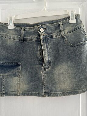 Washed Denim micro Mini Skirt with Utility Pocket